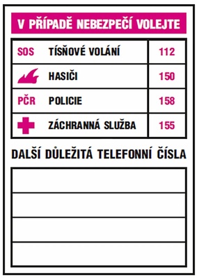 Almi Praha - Tabulka samolepící - Důležitá telefonní čísla 74x105mm